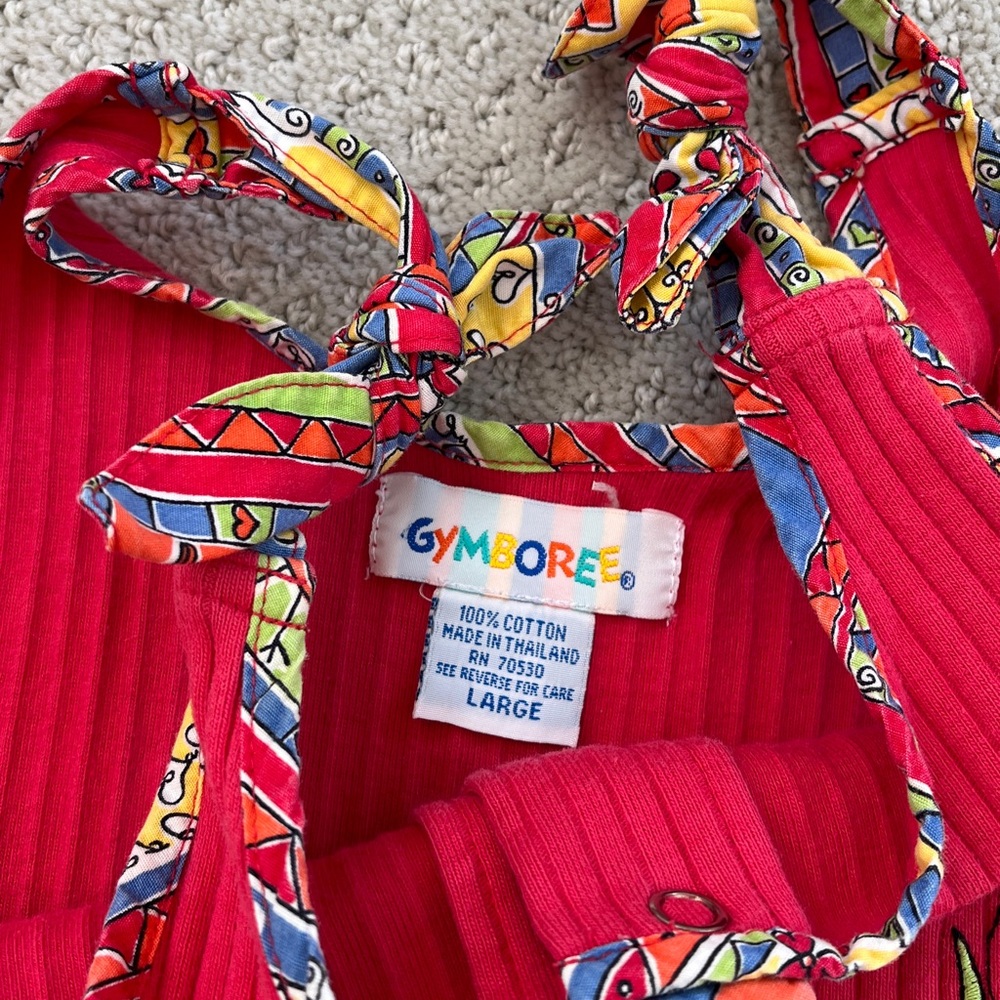 VINTAGE Gymboree RAINBOW tag Floral Red tie tank top with shorts and pockets - Picture 4 of 11